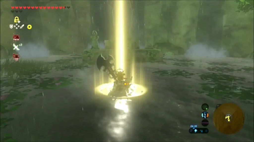 A column of golden light rising over Link in the Spring of Power A column of golden light rising over Link in the Spring of Power