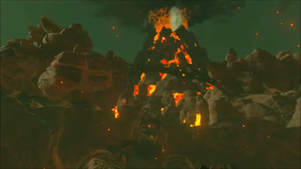 The glowing volcano above Goron City The glowing volcano above Goron City
