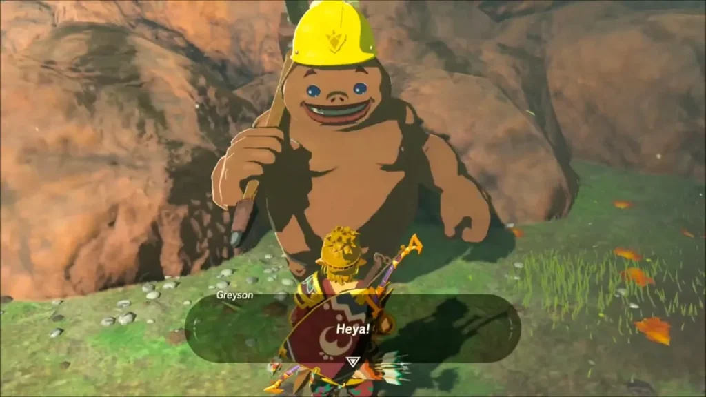 Greyson the Goron builder greeting Link in Tarrey Town Greyson the Goron builder greeting Link in Tarrey Town
