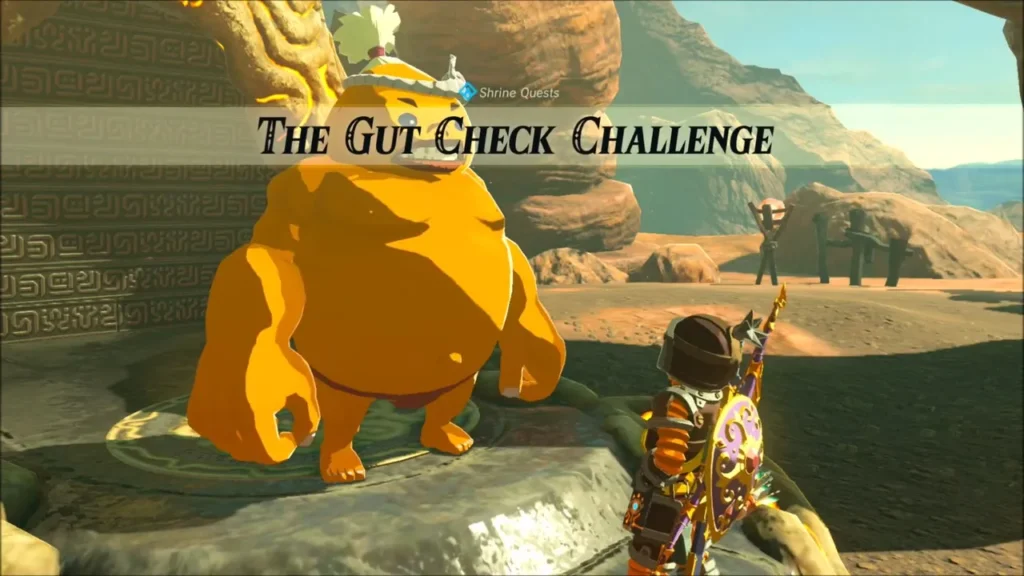 Bayge the Goron with The Gut Check Challenge title on screen Bayge the Goron with The Gut Check Challenge title on screen
