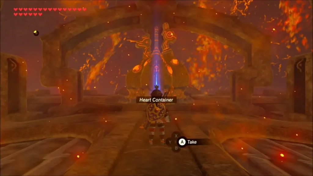 Link about to take the Heart Container from its pedestal Link about to take the Heart Container from its pedestal