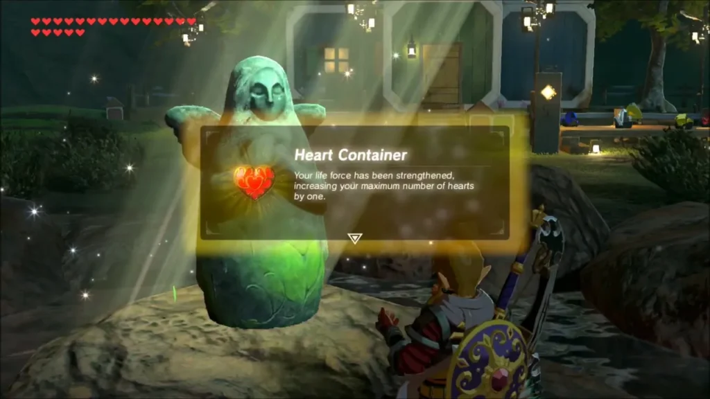 Link receiving a Heart Container from the Goddess Statue Link receiving a Heart Container from the Goddess Statue