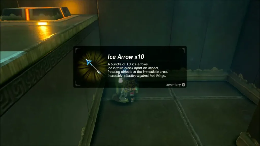 Link holding up Ice Arrow x10 from the chest Link holding up Ice Arrow x10 from the chest