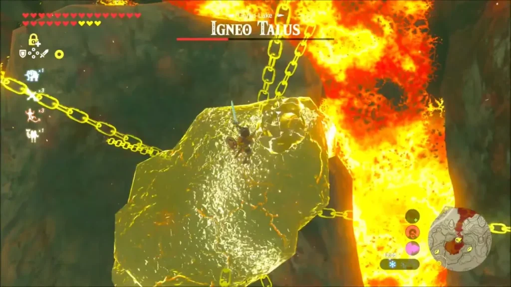 Link striking the frozen glowing ore deposit on the Talus Link striking the frozen glowing ore deposit on the Talus