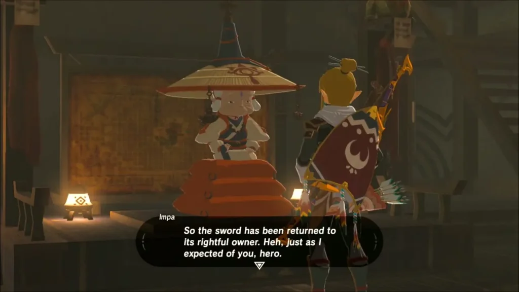 Impa speaking to Link inside her house in Kakariko Impa speaking to Link inside her house in Kakariko