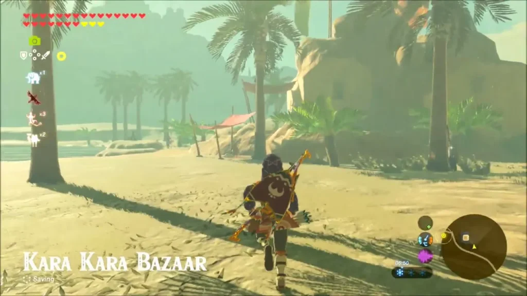 Link running into Kara Kara Bazaar among palm trees Link running into Kara Kara Bazaar among palm trees