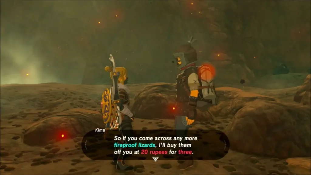 Kima offering 20 Rupees for three more Fireproof Lizards Kima offering 20 Rupees for three more Fireproof Lizards