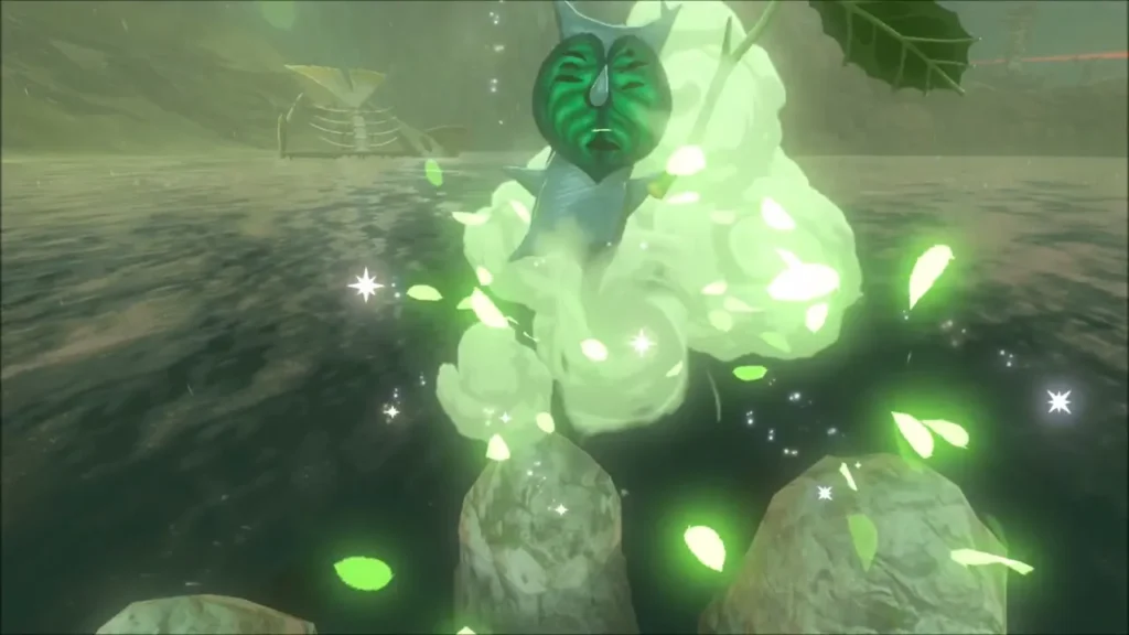A Korok bursting out in green leaves on the island A Korok bursting out in green leaves on the island