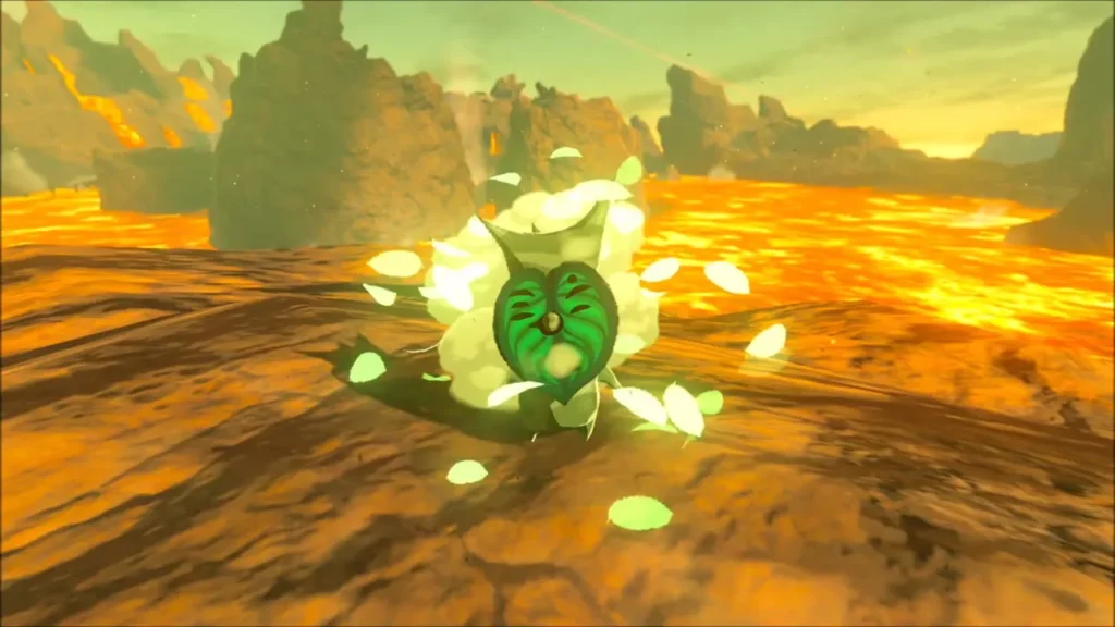 Korok popping out on a rock outcrop beside the lava of Darunia Lake Korok popping out on a rock outcrop beside the lava of Darunia Lake