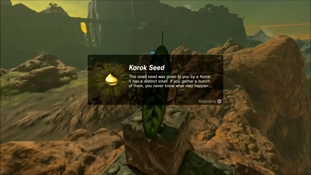 Korok Seed item box shown over a Korok on top of the stone block stack Korok Seed item box shown over a Korok on top of the stone block stack