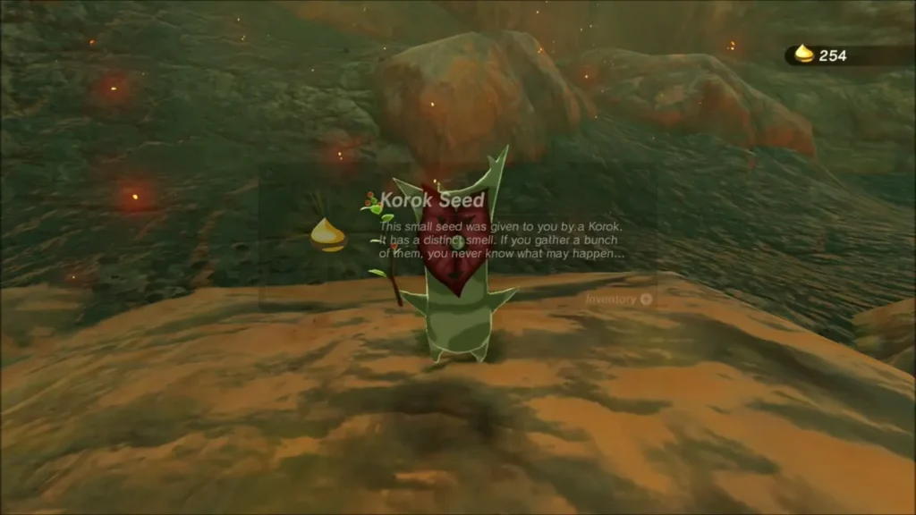 Korok handing over a Korok Seed with its item box Korok handing over a Korok Seed with its item box
