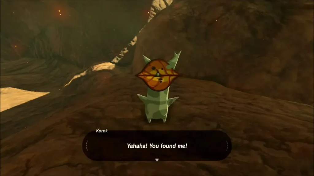 Korok popping out from under a rock on the lava-scorched slope Korok popping out from under a rock on the lava-scorched slope