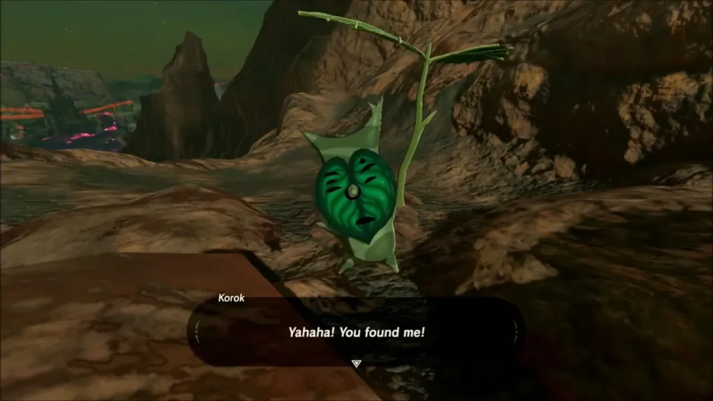 A Korok saying Yahaha, you found me, in the Death Mountain cave A Korok saying Yahaha, you found me, in the Death Mountain cave