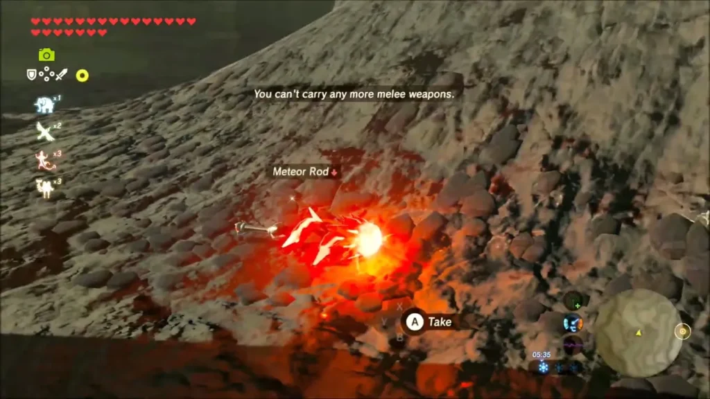 Meteor Rod glowing on the ground after the Wizzrobe falls Meteor Rod glowing on the ground after the Wizzrobe falls