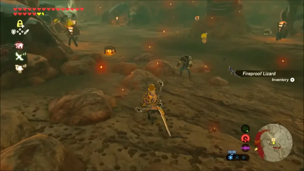 Link walking the Southern Mine floor after picking up a Fireproof Lizard Link walking the Southern Mine floor after picking up a Fireproof Lizard