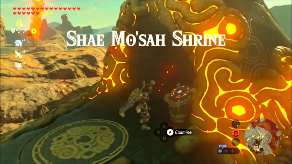 Link at the entrance of Shae Mo'sah Shrine on the Death Mountain slope Link at the entrance of Shae Mo'sah Shrine on the Death Mountain slope