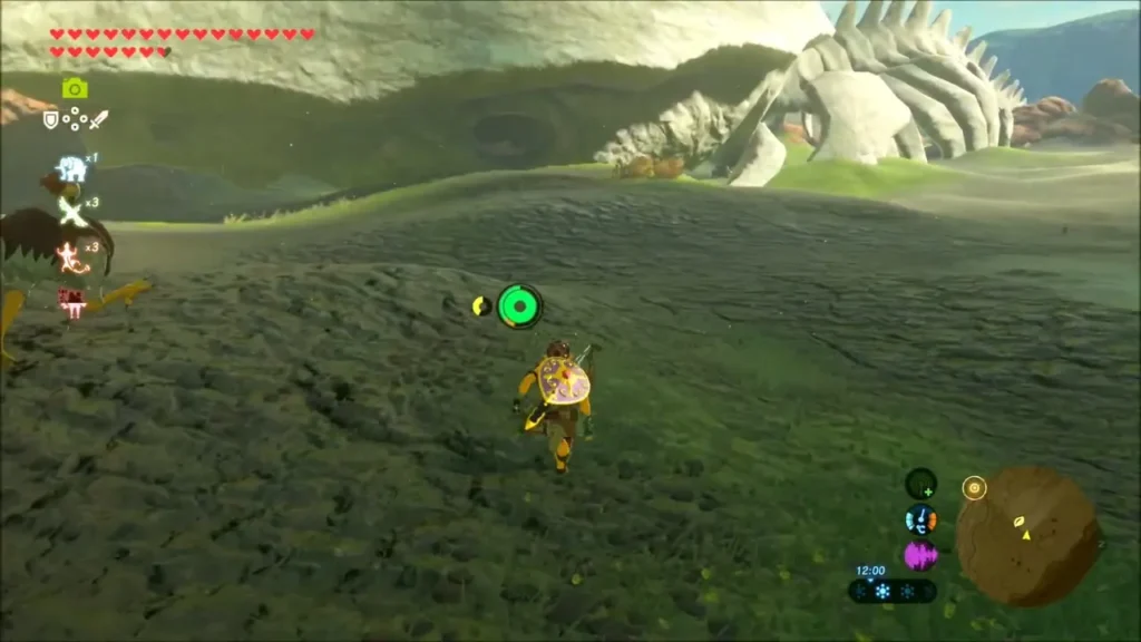 Link running across dark ground toward the huge Leviathan bones Link running across dark ground toward the huge Leviathan bones