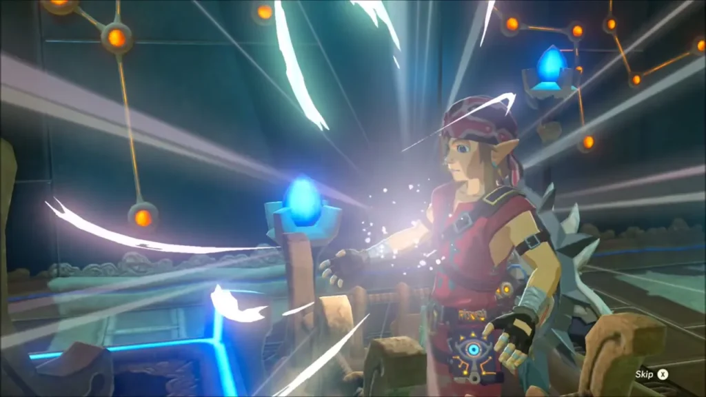 Link receiving the glowing Spirit Orb from the monk Link receiving the glowing Spirit Orb from the monk