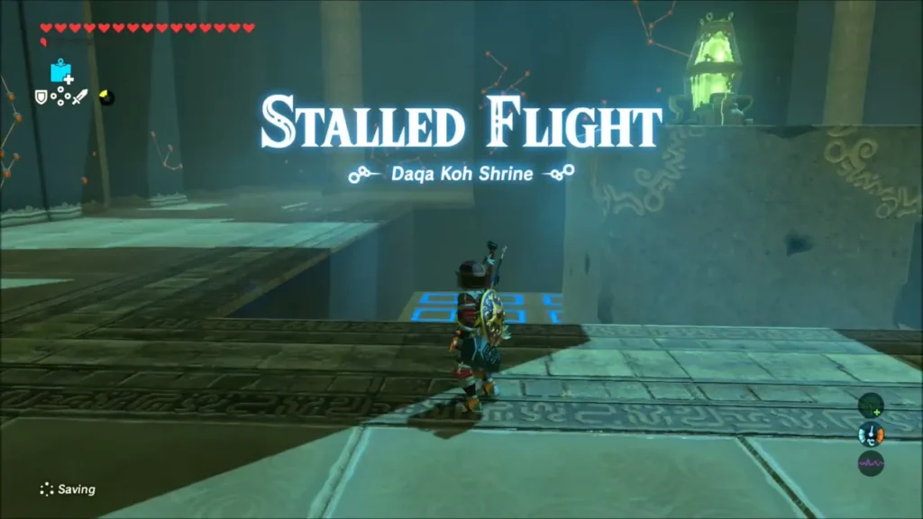 Link inside the shrine as the Stalled Flight title appears Link inside the shrine as the Stalled Flight title appears
