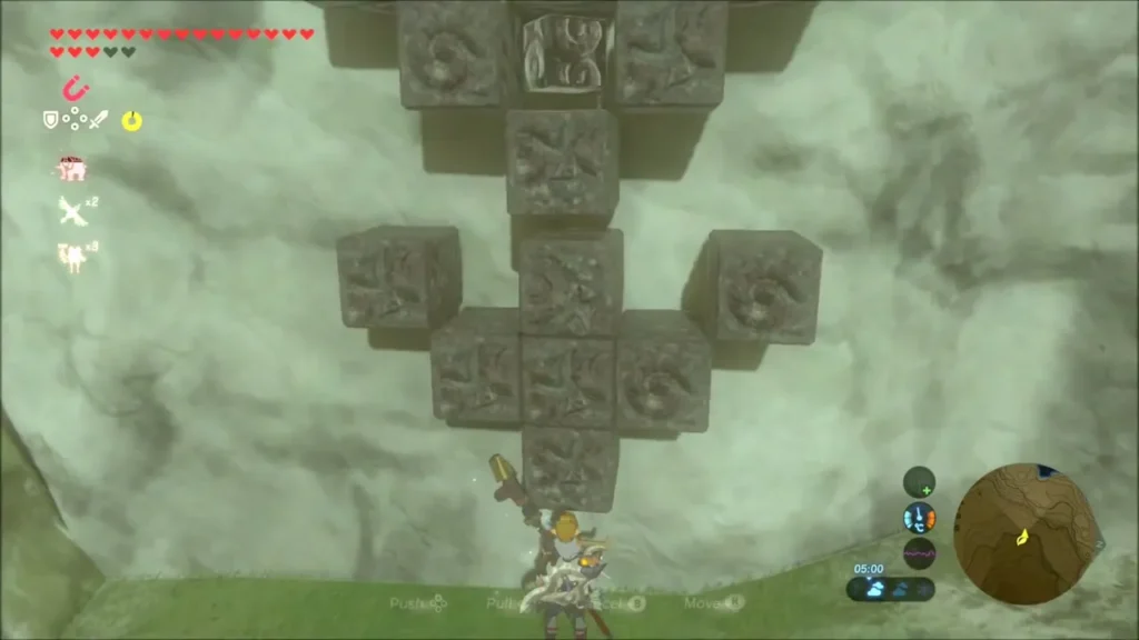 The stone blocks stacked against the rock face after Magnesis The stone blocks stacked against the rock face after Magnesis