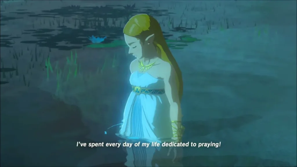 Zelda wading in the pond with her eyes closed Zelda wading in the pond with her eyes closed