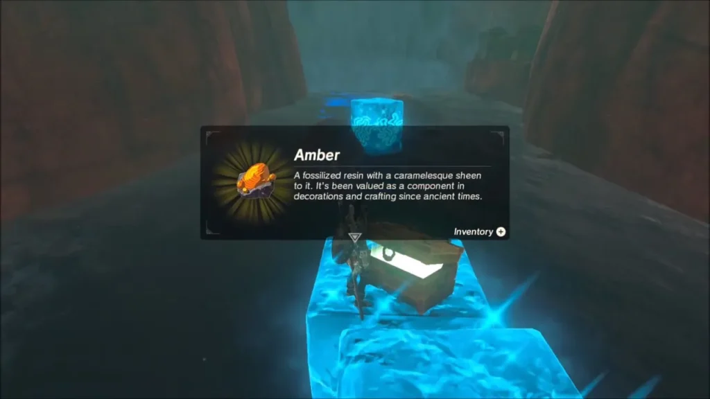 Amber item box over an opened chest on an ice block