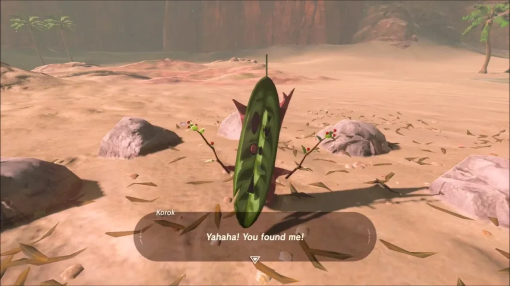 Spiky plant-like Korok standing in the open on the sand