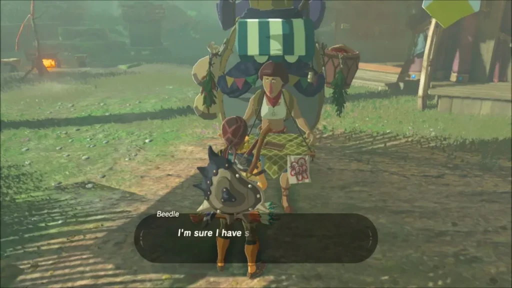 Beedle talking with Link after the gem sale