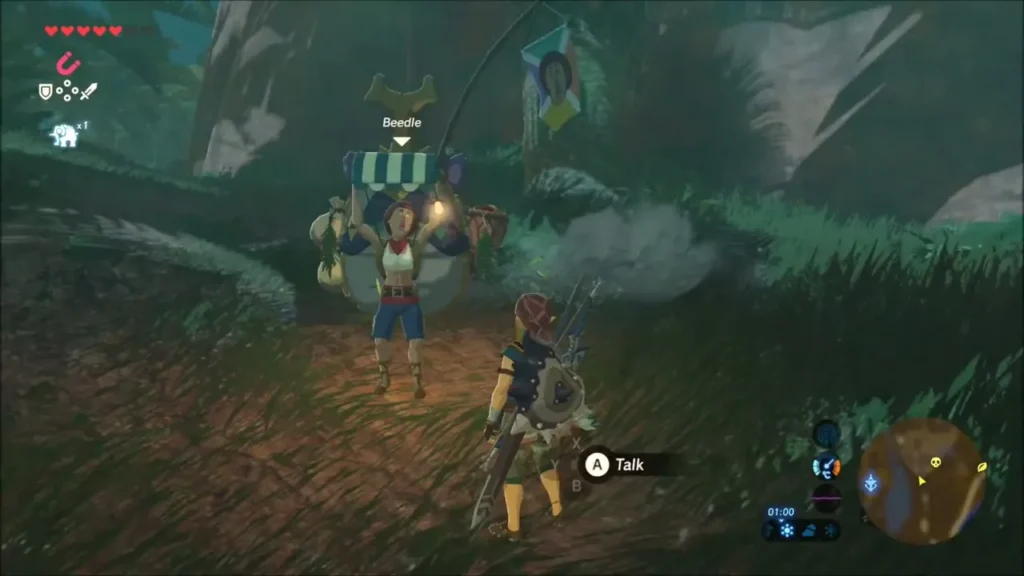 Link at Beedle's stall in the forest after the trade