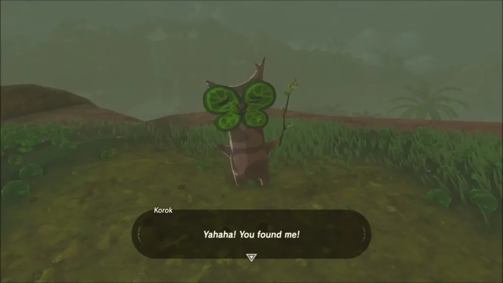 Korok appearing from the boulder spot on the hillside