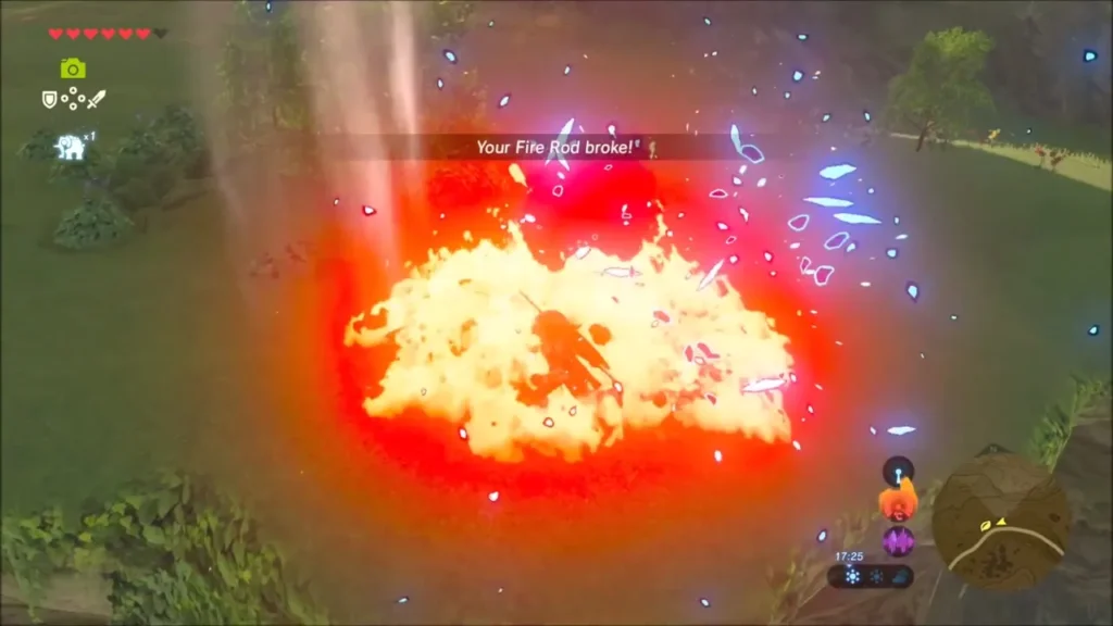 Fire engulfing the pile of red leaves