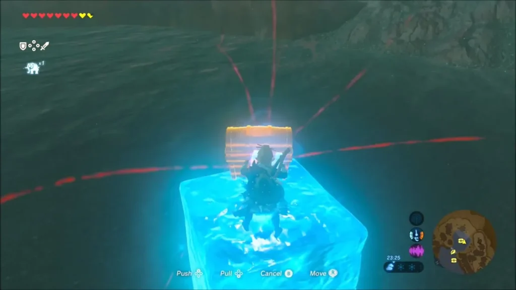 Chest lifted with Magnesis above the ice block
