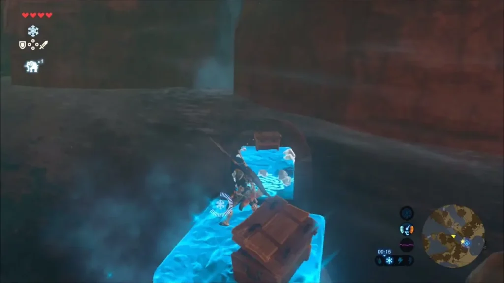 Link on a Cryonis ice block with a chest raised from the water