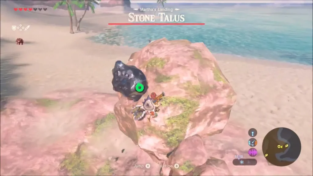Link climbing the Stone Talus toward the ore on its back