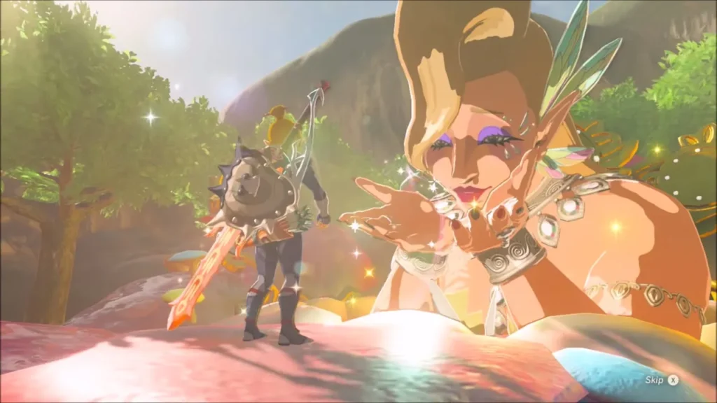 The Great Fairy Cotera blowing a kiss as she greets Link