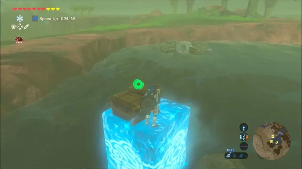 Link on a Cryonis block with a chest near the ruin