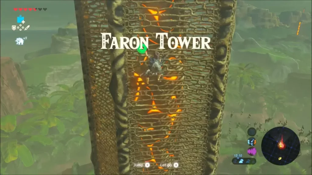 Link scaling the glowing wall of Faron Tower