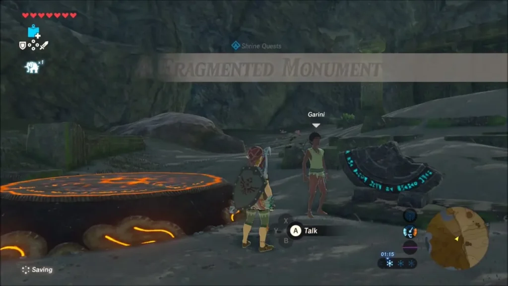 Fragmented Monument shrine quest banner beside Garini