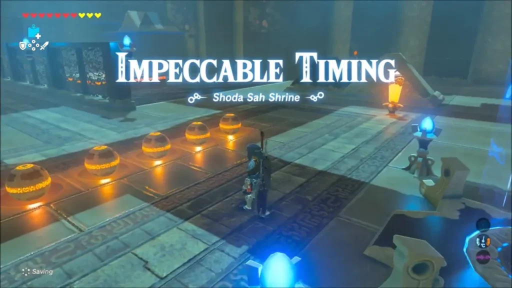 Impeccable Timing title card inside Shoda Sah Shrine with metal balls on the floor