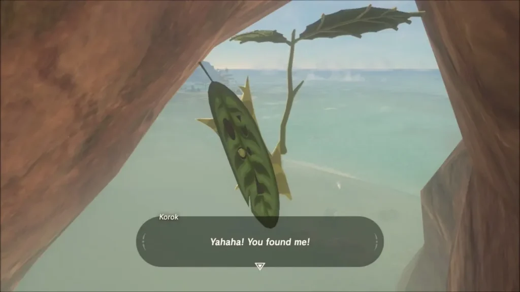 The Korok greeting Link with a Yahaha under the arch