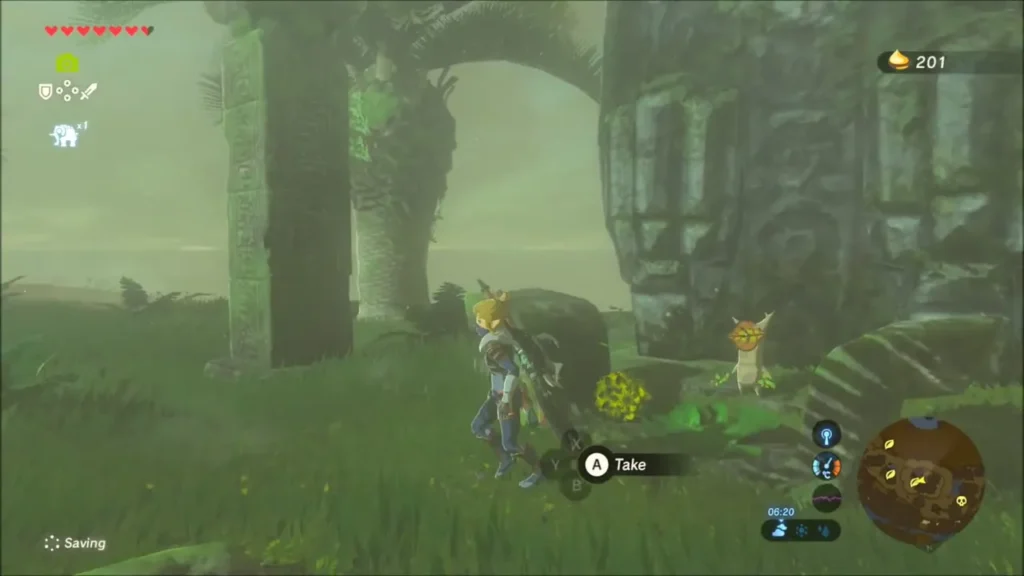 Korok beside the ruined pillars after the seed