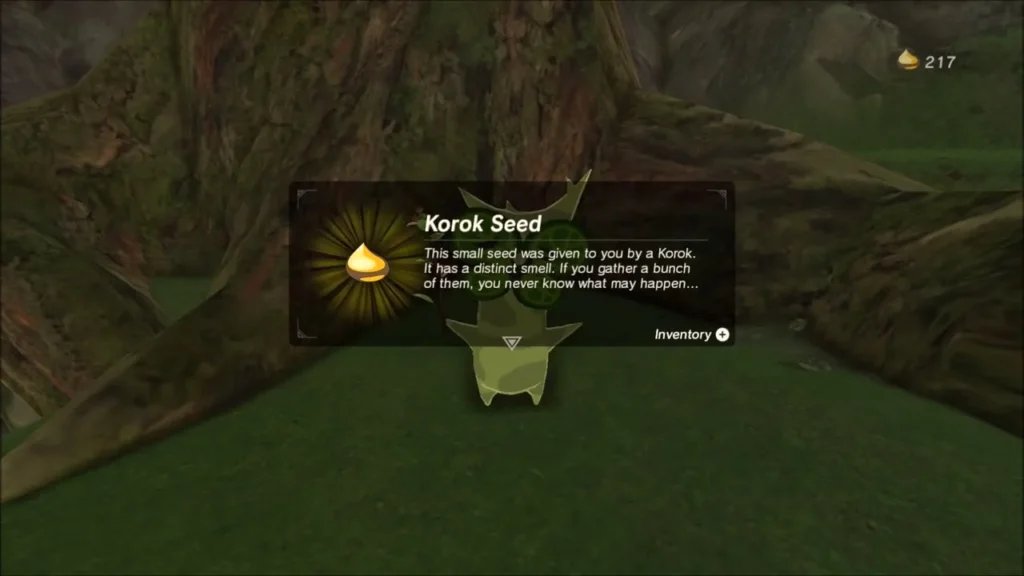 A Korok Seed box in the hollow with the Korok behind it