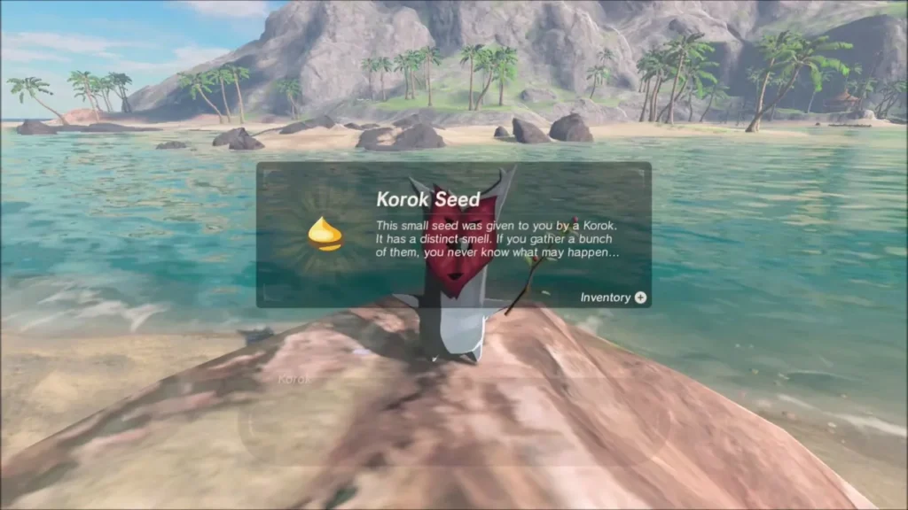 Korok Seed item box shown over the Korok on the rock