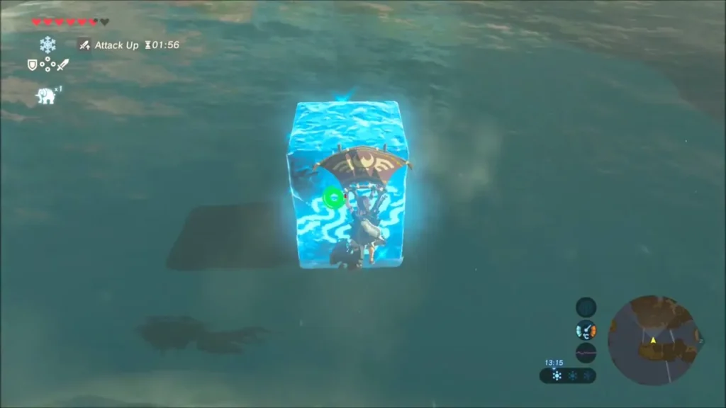 Link gliding down onto a Cryonis ice pillar in the lake