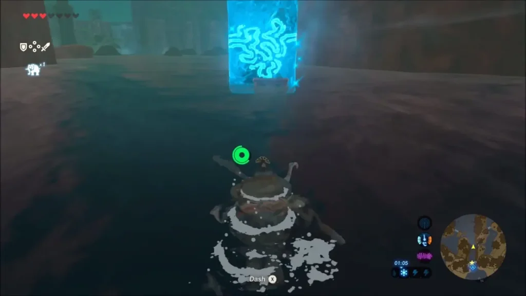 Magnesis targeting a chest under the water of the flooded gorge