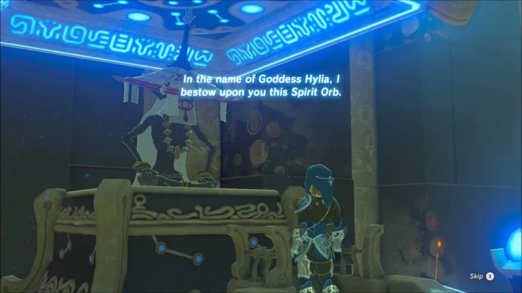 The monk bestowing the Spirit Orb on Link inside the shrine