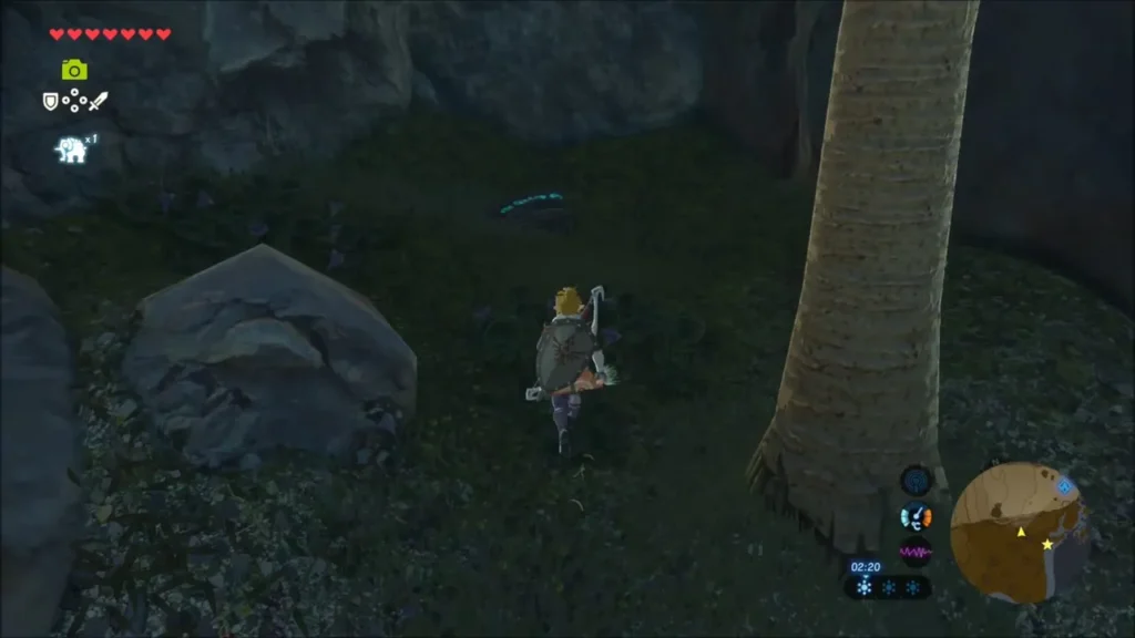 Link approaching the dark Monument Shard lying in the grass