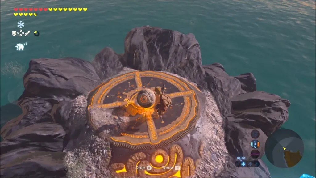 Link setting the orb on the pedestal on the rocky islet