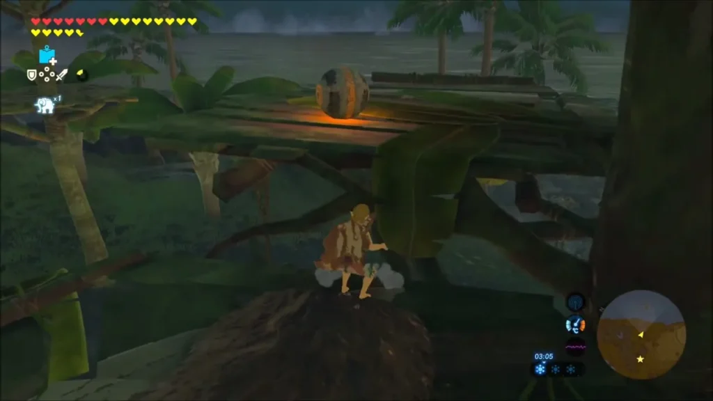 Link below a wooden platform where the first orb rests