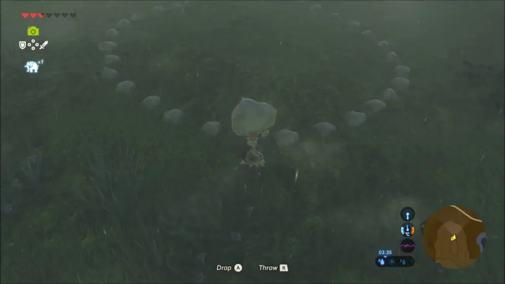 Link carrying a rock into the middle of the stone circle
